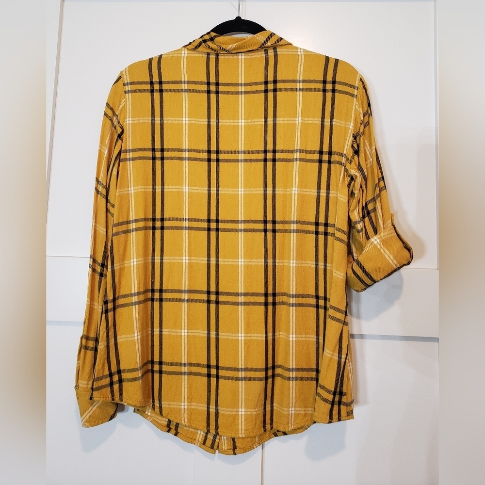 Sanctuary Plaid Boyfriend Light Flannel Snap Down Mustard Black White Si… - Picture 12 of 14
